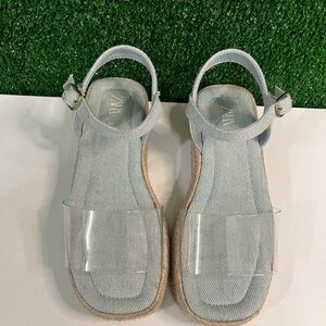 Zara Girls Sandals Light Blue Jean Denim Size 30
